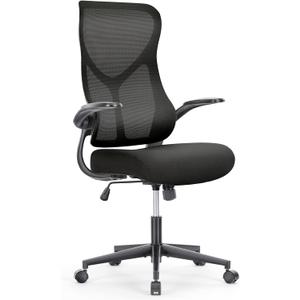 Sweetcrispy Office Desk Chair - Ergonomic High Back Computer Swivel Gaming Chairs with Adjustable Height, Lumbar Support, Flip Up Arms, 120tilt, Black