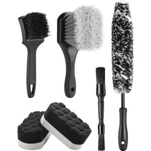 Fantasticlean 6PCS Car Wheel Cleaning Pro Kit, Tire Brush, Soft-bristled Rim Brush, Microfiber Bendable Brush, Double-Ended Detailing Brush, and Detailing Pads, Scratch-Free & Multipurpose