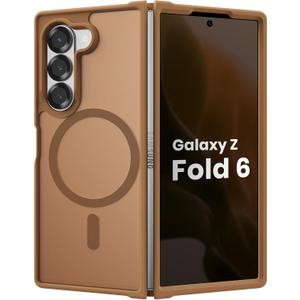 Magnetic Case for Samsung Galaxy Z fold 6 Case, Slim Translucent Matte Phone Cover with Shockproof TPU Frame & Scratch-Resistant PC Back, Strong Magnetic Ring, Brown