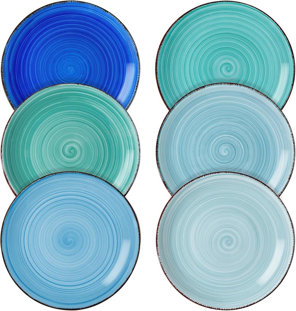 Vancasso Bonita Blue Salad Plate Set of 6, 7.5 Inch Ceramic Dinner Plate, Dishwasher and Microwave Safe 