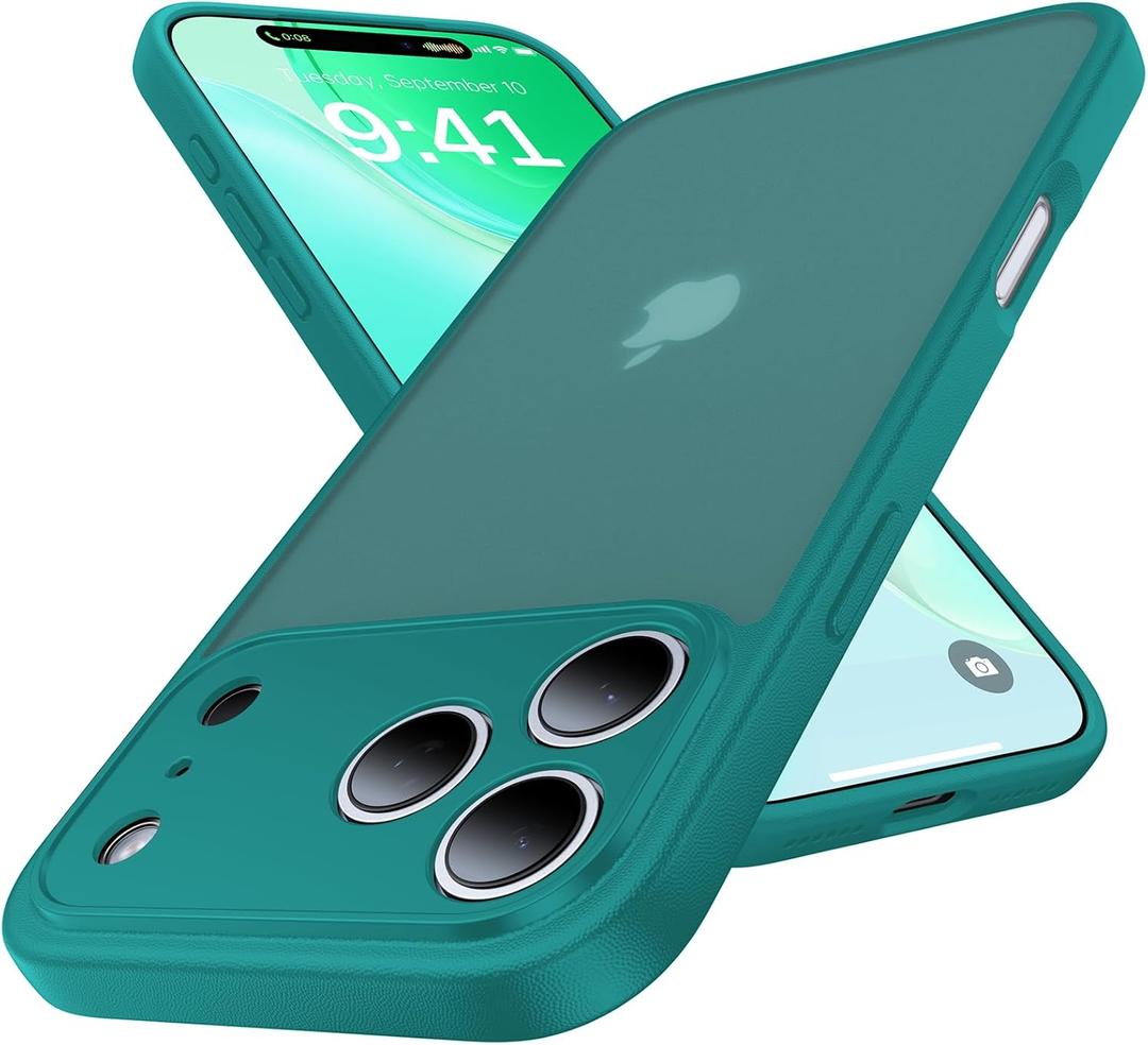 for iPhone 17 Pro Case, [Ribbed Non-Slip Sides] [Military-Grade Drop Protection] [Full Camera Protection] Anti-Yellow Soft-Touch Shockproof Slim Phone Case for iPhone 17 Pro, Peacock Green
