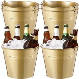 Didaey 6 Pcs Metal Beer Bucket Bulk Ice Bucket Ice Pails with Handle Champagne Soda Party Beverage Chiller for Summer Picnic Pool Wedding Party Supplies Wine Champagne Bar (9.1 x 7.1 x 6.7",Gold)