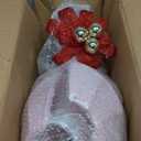 35" Christmas Poodle Dog Decoration with Lights,3D Pink Dog Lighted-up Outdoor Indoor Christmas Decoration,Cute Hairy Puppy with Red Christmas Hat Indoor Porch Outdoor Yard Holiday Decor