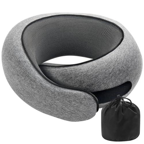 Napfun® Snail Neck Pillow Memory Foam with MagicStrap – Adjustable Ergonomic Travel Pillow for Office/Airplane/Car, Washable Cover, Portable Cervical Support (Gray)