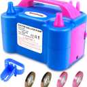 FLSEPAMB Balloon Pump, Electric Balloon Pump, Portable Dual Nozzle 110V 600W Electric Balloon Blower, Balloon Pump for Party Decorations with Tying Tool, Colored Ribbons (Blue)