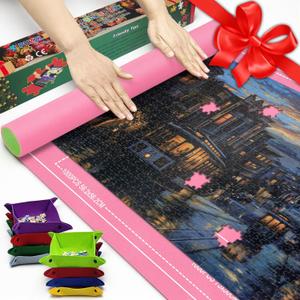 Napzy Puzzle Mat Roll Up for 1500 Pieces with 8 Sorting Trays, Portable Puzzle Board Storage Organizer, Non-Slip Mat & Gift Box Included for Jigsaw Puzzle Saving & Assembly