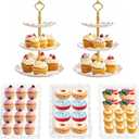 5 Pieces Cupcake Stand Set, 2 PCS 3 Tier Cupcake Stands with 3 Pieces Appetizer Trays Dessert Table Display Set for Mother's Day, Party, Tea Party and Wedding
