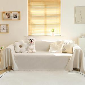 MEETSKY Couch Cover Sofa Covers Couch Covers for 3 Cushion Couch Sofa Pet Friendly, L Shaped Sectional Sofa Covers Washable Simply Put Sofa Throw Cover for Dogs, 91" x 134", Beige