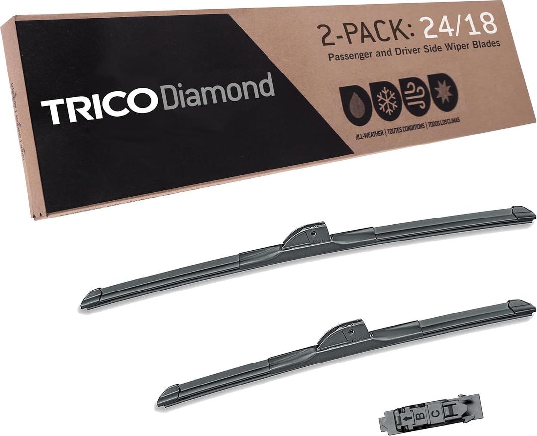 TRICO Diamond 24" + 18" Super Premium Automotive Replacement Windshield Wiper Blades (Set of 2), Passenger and Driver Side All-Weather Beam Wiper Blades for Select Vehicle Models (Item #25-2418)