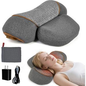 Neck Pillow - 3-in-1 Neck Pillow with Battery, Travel Neck Massage Pillow for Shoulder Pain Relief, Deep Tissue Pain Relief with Heat and Stretching, Neck Hump Corrector for Women (Brownish Gray)