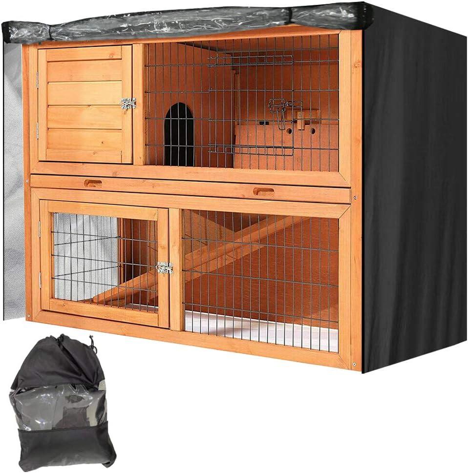 Rabbit Hutch Cover Outdoor Waterproof Double Rabbit Cage Dust Cover for Winter Pet Cage Protection with Zipper Opening Visible Window Vent Holes 48x20x41/122x50x105cm