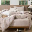 MooMee Striped Duvet Cover Set 100% Washed Cotton Linen Like Textured Breathable Durable Soft Comfy (Orange Classic Stripes, Queen 90"x90")