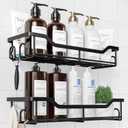 Kitsure Shower Caddy Large - Adhesive Shower Organizer, Stainless Steel Shelf for Inside Shower, No Drill Bathroom Organizers and Storage, Home Decor Accessories, 2 Pack, Black