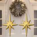 Quzzil 2 Pcs Christmas Bethlehem Star Hanging Sign Wooden Christmas Welcome Decor Bethlehem Star Door Sign Wall Plaque Xmas Decoration for Fireplace Home Indoor Outdoor Decor