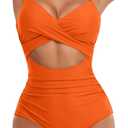 Eomenie Women's One Piece Swimsuits Tummy Control Cutout High Waisted Bathing Suit Wrap Tie Back 1 Piece Swimsuit (Orange, L)