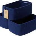 MiniArk Small Storage Baskets for Organizing | Closet Organizer Bins | Shelf Toy Basket | Woven Rope Baskets | Cube Decorative Box | Shallow Basket | 13x8.5x5.1 | 3 Packs Navy Blue