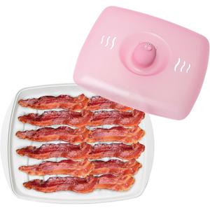 Joie Piggy Microwave Bacon Grooved Cooking Tray with Splatter Lid, Holds 4-5 Strips of Bacon, Easy to Clean, Convenient Kitchen Tool, BPA-Free, Dishwasher Safe (Piggy Bacon Tray)