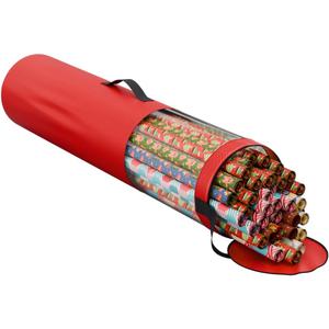 ProPik Wrapping Paper Storage Bag, Christmas Gift Wrap Organizer Stores Up to 24 Rolls 40 Inch, Heavy Duty Polyester plus PVC Clear Bag with Handles (Red)