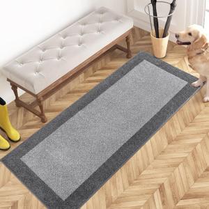Purrugs Dirt Trapping Door Mat 24" x 60", Non-Slip Washable Entry Mat, Dog Doormat, Front Door Mat, Super Absorbent Entrance Mat for Muddy Shoes & Paws, Light Grey & Grey