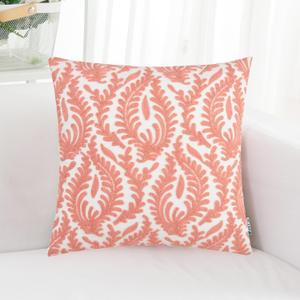 HWY 50 Coral Pink Decorative Throw Pillow Covers 18x18 Inch (1 Piece), Embroidered Cotton Farmhouse Cushion Cover Pillow Case for Sofa Couch Living Room Bed Bedroon, Floral Branches