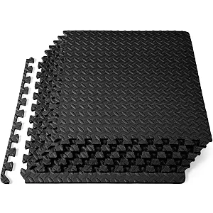 ProsourceFit Exercise Puzzle Mat, 1/2 in, 24 sq ft, 6 Tiles, Black