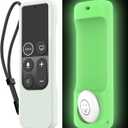 AhaStyle Compatible with Apple TV Remote Cover with AirTag Holder, Anti Slip Silicone Case for 4K 1st Gen & HD Glow Green