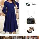 DRESSTELLS Women's Cocktail Dress Summer Wedding Guest Party Vintage 3/4 Bell Sleeve V Neck A-Line Dress (Blue, S)