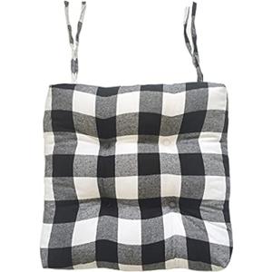 Buffalo Check 17" Square Chair Pad with Ties Non-Slip Soft Thick Chair Mat Black and White Plaid Square Comfy Cushion Pad for Office Kitchen Dining Room, Black Large Plaid