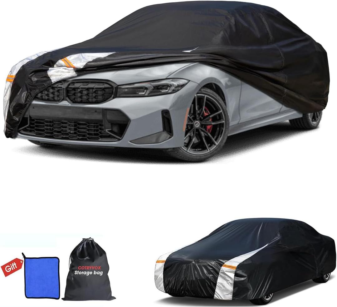 BMW 3 Series Car Cover 100% Waterproof All Weather, Gift with Towel, 10 Layers Sedan Car Cover Custom Fit 2005-2026 BMW 320i/325i/328i/330i/335i, Outdoor Covers Rain Sun UV Protector with Door Zipper.