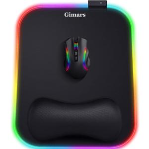 Gimars RGB Mouse Pad with Wrist Rest Support,12 x 10 inch Extra Large Ergonomic Gaming Mouse Pad with 10 LED Lighting Modes, Non-Slip Rubber Base, Lycra Fabric for Laptop, Computer, PC Gaming & Office