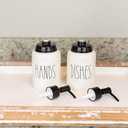 Modern Farmhouse Ceramic Dishes and Hands Soap Dispenser Set for Kitchen | Stainless Steel Pumps | 14oz, White Bottles | Kitchen Dcor for Counter