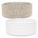 2 Pack Baskets, Cotton Rope Woven Basket, Cute Storage Baskets, Decorative Boho Basket for Nursery Living Room Bedroom Shelf, Empty Gift Basket - Brown, White