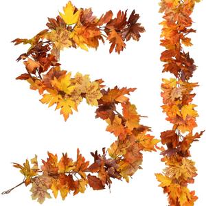 2 Pack Fall Garland Maple Leaf, 5.9Feet/Strand Hanging Vine Artificial Autumn Foliage Garland Thanksgiving Decor for Home Wedding Fireplace Party Christmas (Yellow&orange)