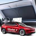 Upgraded Windshield Sunshade for Tesla Model Y 2020-2026 [100% Sun Blockage & Plush Cotton-Linen Fabric] Foldable Heat Insulation Front Sun Shade Seamless Fit Tesla Model Y (Juniper) Accessories
