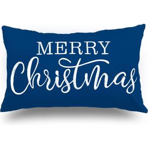 Blue Christmas Lumbar Pillow Cover 12x20 Inches for Xmas Decorations Merry Christmas Throw Pillow Covers Winter Holiday Cushion Case Decoration for Sofa Couch