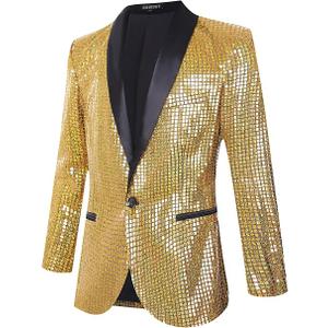 Sequin Blazer Sparkle Suit Disco Prom Jacket Party Shiny Tuxedo Banquet Celebration Fashion Sport Coat for Mens Adult, S