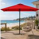 6.5 x 10ft Rectangular Patio Umbrella with Solar Lights, 16 LED Lighted Market Umbrella with Push-Button Tilt and Crank, 6 Sturdy Iron Ribs for Garden, Deck, Pool, Red
