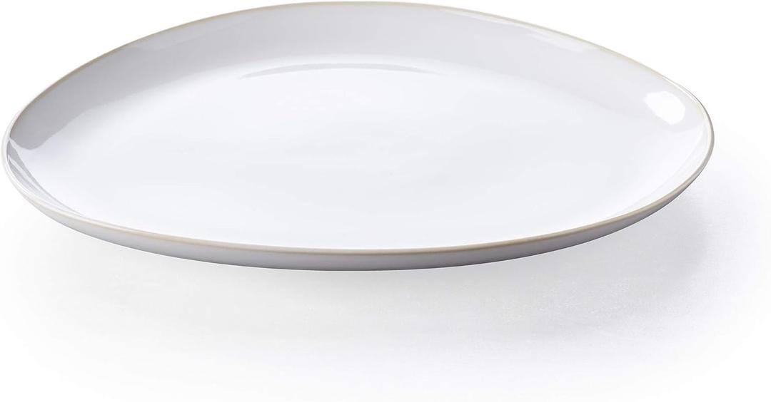 Cotton White Glazed Stoneware Serving Plate, 15"