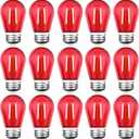 15 Pack S14 LED Red String Light Bulbs, Shatterproof 2 Watt Replacement Bulbs for Outdoor String Light, Waterproof Decorative E26 Base Red Filament Edison Christmas Light Bulbs, 120V