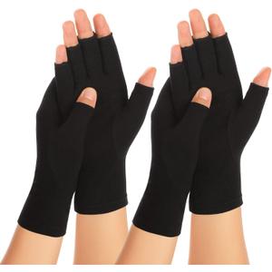 2 Pairs Arthritis Compression Gloves for Women Men, Carpal Tunnel Pain Relief, Fingerless for Typing Both Hands (Medium, Black1+black1)