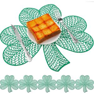 Tatuo St. Patrick's Day Shamrock Placemats Set of 6, Plastic Green Shamrock Place Mats PVC Non Slip Heat Resistant Saint Patty's Day Table Decoration for Indoor Outdoor Party, 16.5 Inch