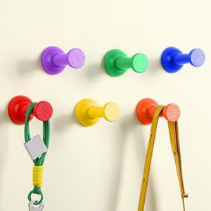 Otoolling 6 Pack Cute Wall Coat Hooks Colorful Wood Adhesive Coat Hanger Nordic Decorative Hooks for Classroom Bedroom Nursery Key Hat Hanging Rack (Rainbow,Pushpin)