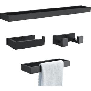 Black Towel Bar Set, 4-Pieces Bathroom Hardware Set Modern Bathroom Towel Holder Set SUS304 Stainless Steel Wall Mounted Towel Rack Set,23.6 Inch