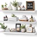 3-Pack Floating Wall Shelves, 24-Inch Rustic White Wooden Shelves for Storage and Dcor, Easy Installation for Living Room, Bedroom, and Kitchen, 24"-set of 3