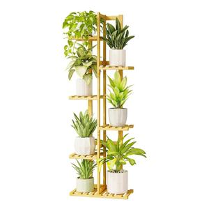 Solatmos Bamboo Plant Stand With Grow Lights Indoor Plants Outdoor Corner Plant Shelf Flower Stands for Living Room Patio Garden Corner Balcony (Wood, 8 Tier)