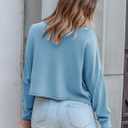 Women's Long Sleeve Boat Neck Sweatshirts Basic Relaxed Fit Pullover Tops with Raw Edge (Light Blue,Small) (Blue, S)