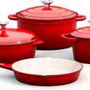 MAISON ARTS 7 Piece Enameled Cast Iron Cookware Set, Heavy Duty Induction Dutch Ovens Pot with Lid, Red Non Toxic Pots and Pans Sets, PFOA-PFOS Free