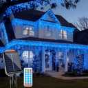Solar Christmas Lights Outdoor 640LED 16Ft+60Ft, Solar Icicle Lights Waterproof with 13 Modes Rechargeable for Outside Roof Fence Christmas Decorations (Blue)
