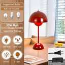 Modern Mushroom Table Lamp Cartoon Iron LED Bedside Lamp Nordic Round Metal Lamp Body Nightstand Lamps for Living Room, Bedroom Study Room Home Office (Red)