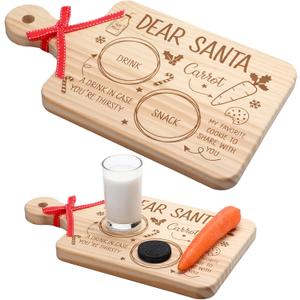 Sliner Santa Cookie Plate Wooden Christmas Cookie Plate Dear Santa Platter Treat Tray Mat Board Xmas Eve Christmas Child Gift for Milk and Snack Kids Xmas Decorations Supplies